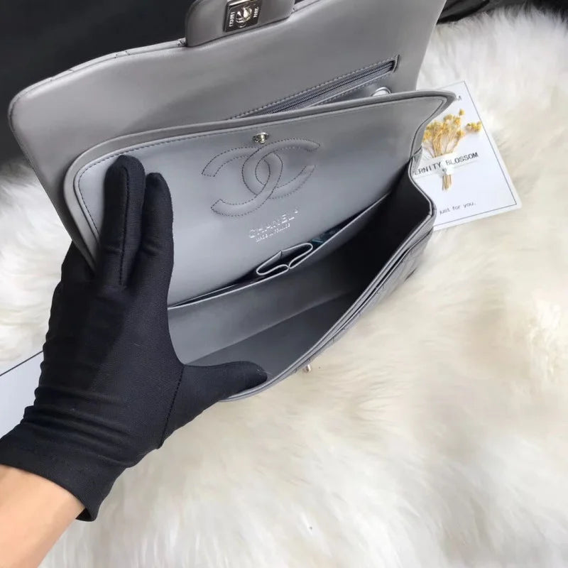 Grey Lambskin Leather Flap Bag P716363