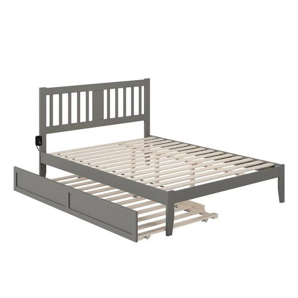 Queen Wood Spindle Bed and Trundle with USB Charger in Gray H76770