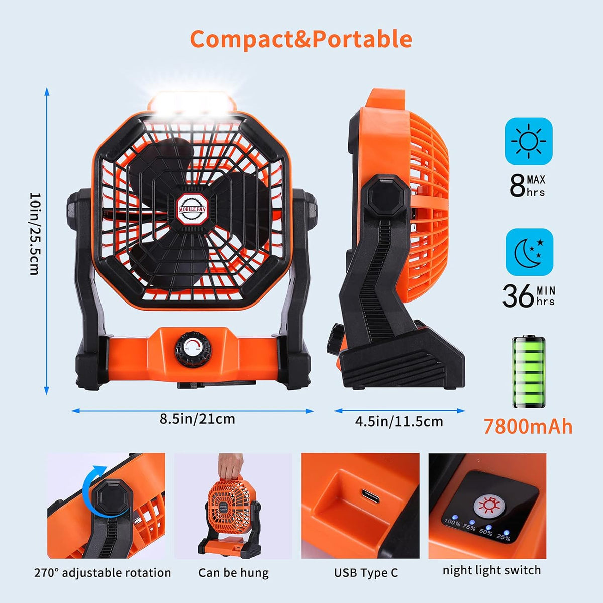 Outdoor Camping Fan with LED Lantern, USB Rechargeable B26472