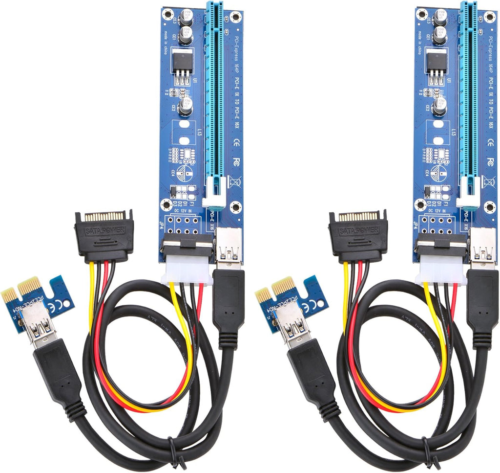 PCI Express 16x to 1x Powered Riser Adapter Card with USB 3.0 Extension Cable and SATA Power Cable 2 Pack K70547