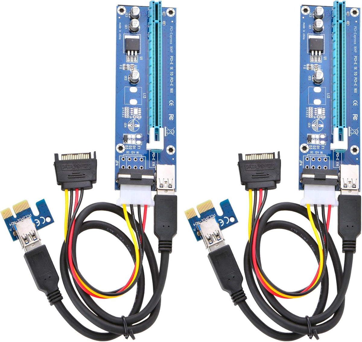 PCI Express 16x to 1x Powered Riser Adapter Card with USB 3.0 Extension Cable and SATA Power Cable 2 Pack K70547