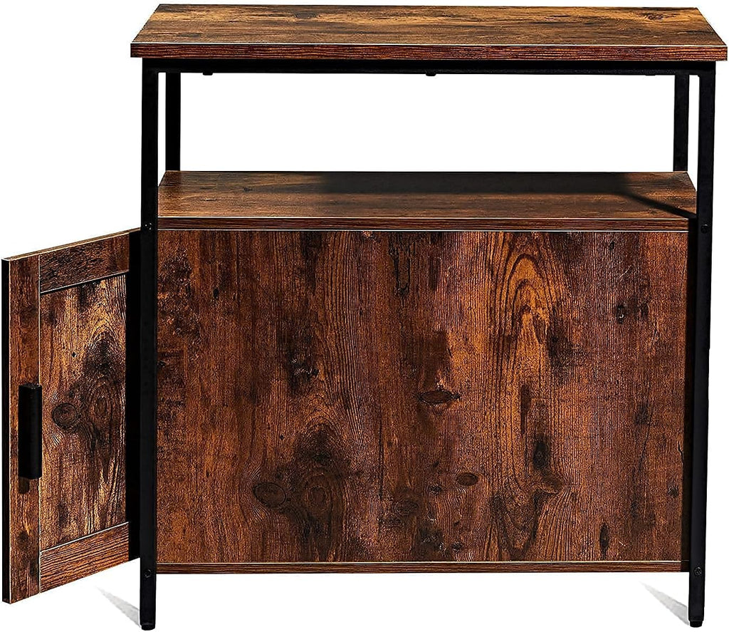 Brown Wooden End Table with Shelf and Storage Cabinet L299