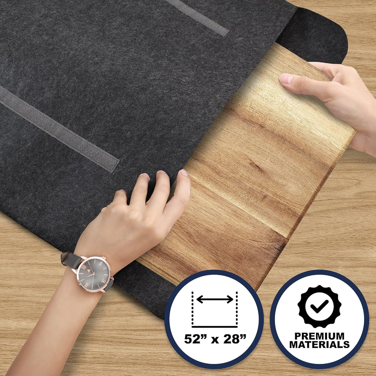 Felt Lined Dining Table Leaf Storage Bag with Handle, Gray D849