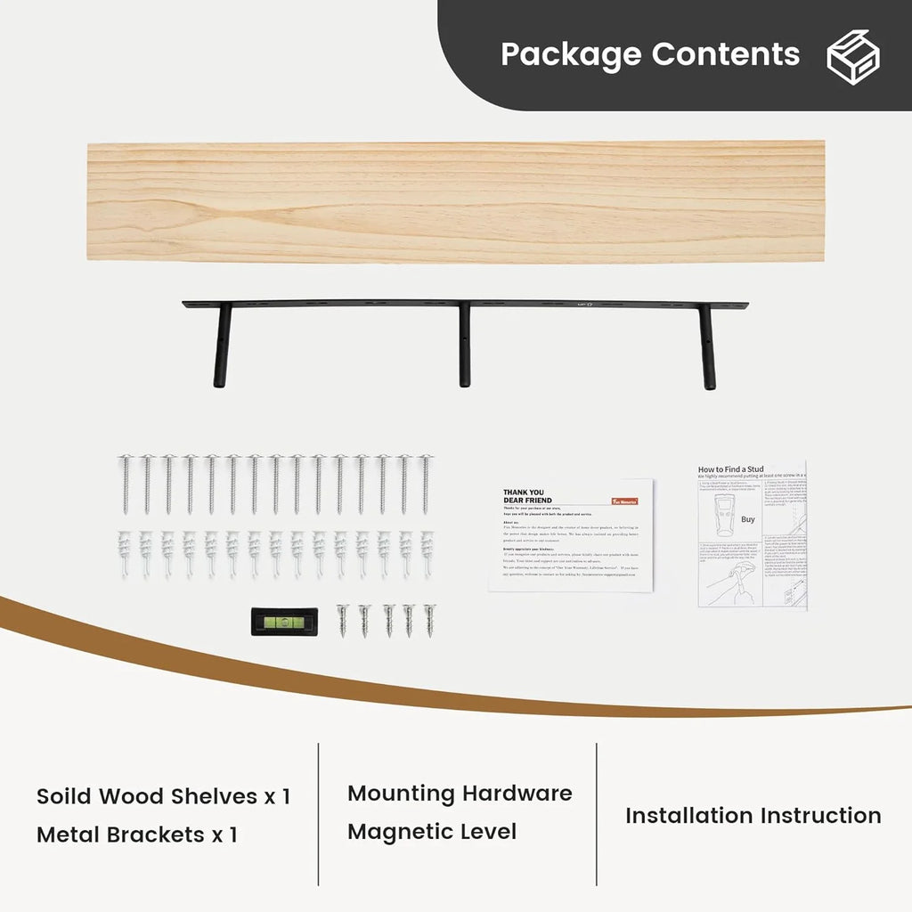 48 Inch Solid Pine Wood Floating Shelf with Metal Bracket A446538