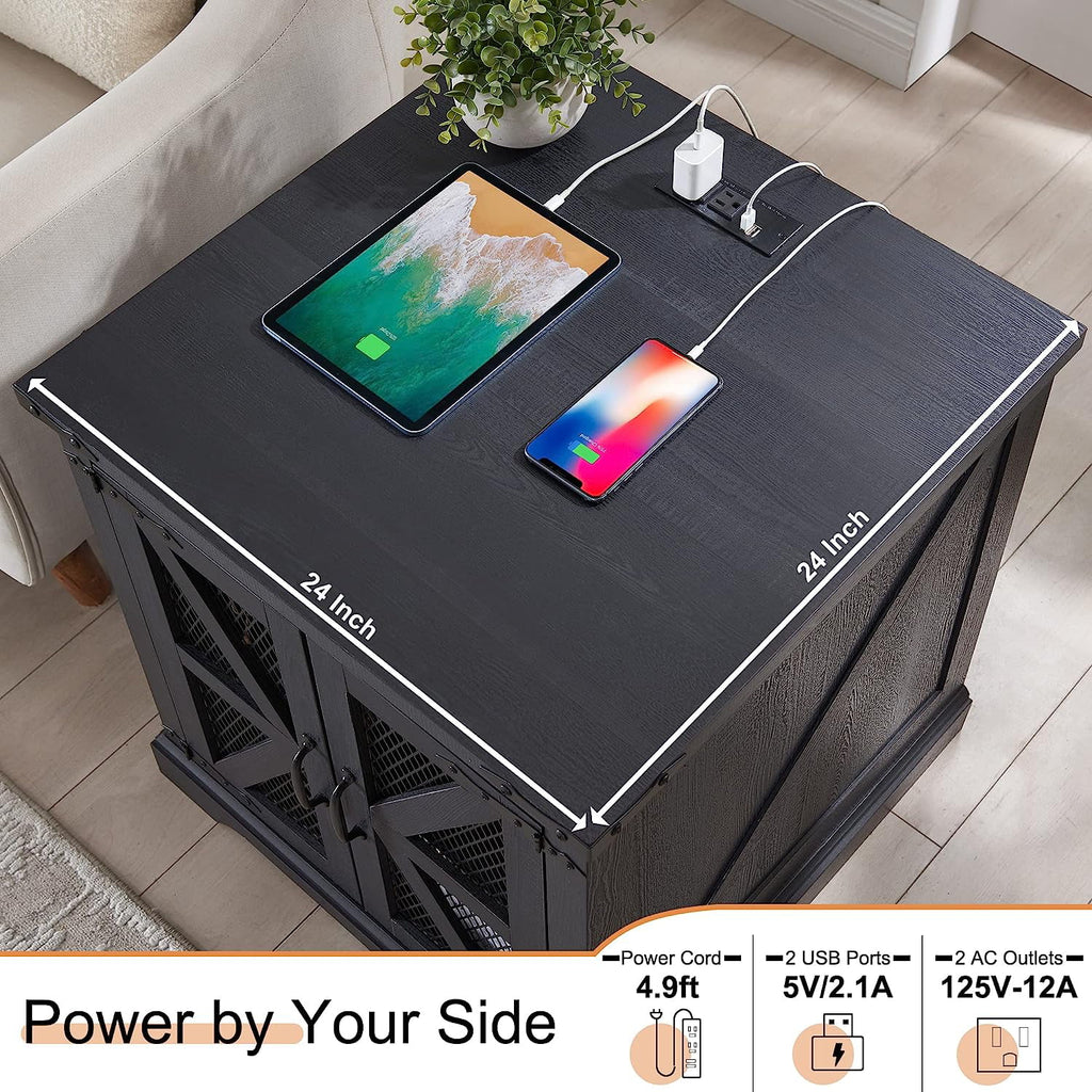 Black Nightstand with Charging Station A245461