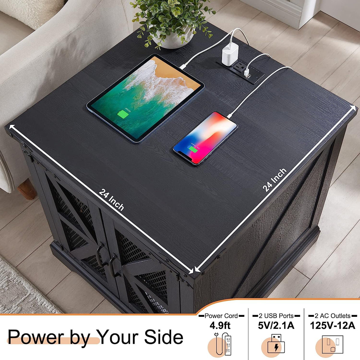 Black Nightstand with Charging Station A245461