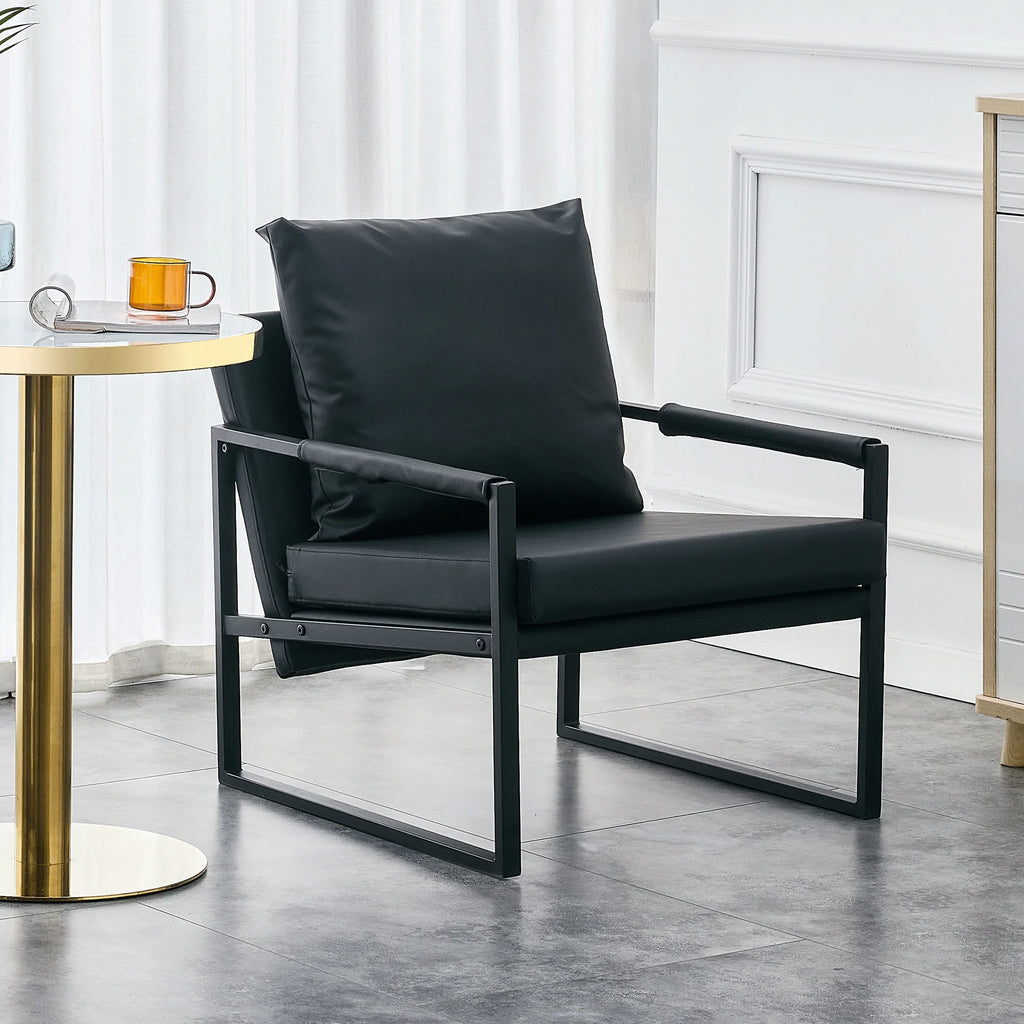 Black PU Leather Accent Armchair with Metal Frame G11580