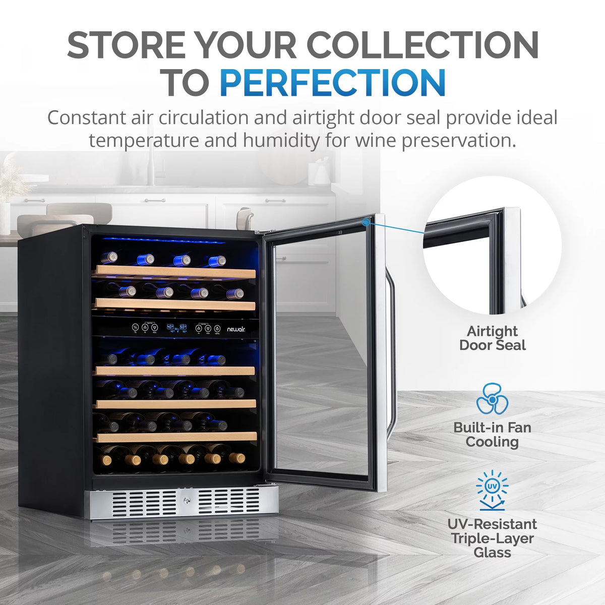 46-Bottle Dual-Zone Stainless Steel Wine Refrigerator H620