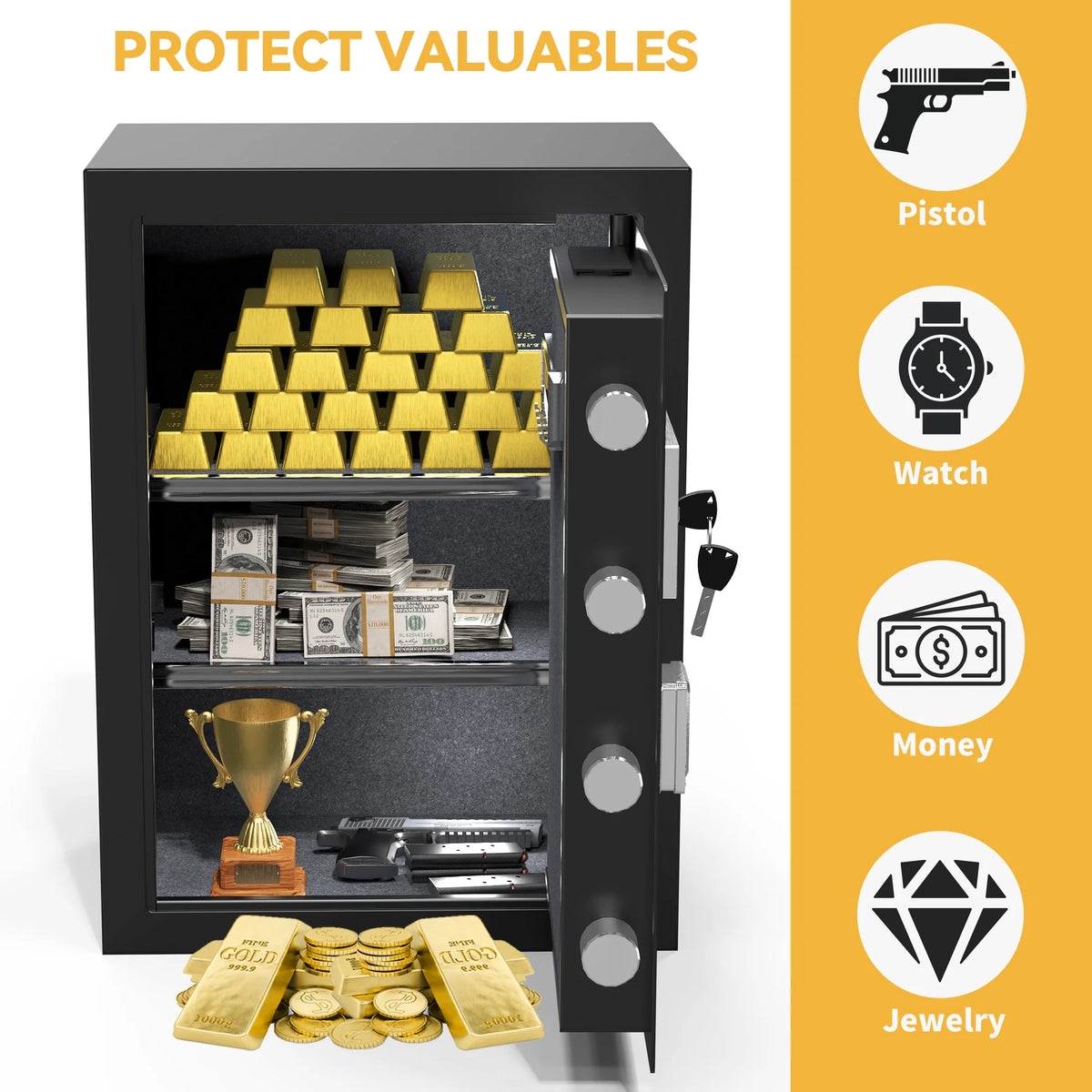 Safe Box with Digital Keypad, Water and Fire Resistant, Adjustable Shelves and LED Lighting P2100
