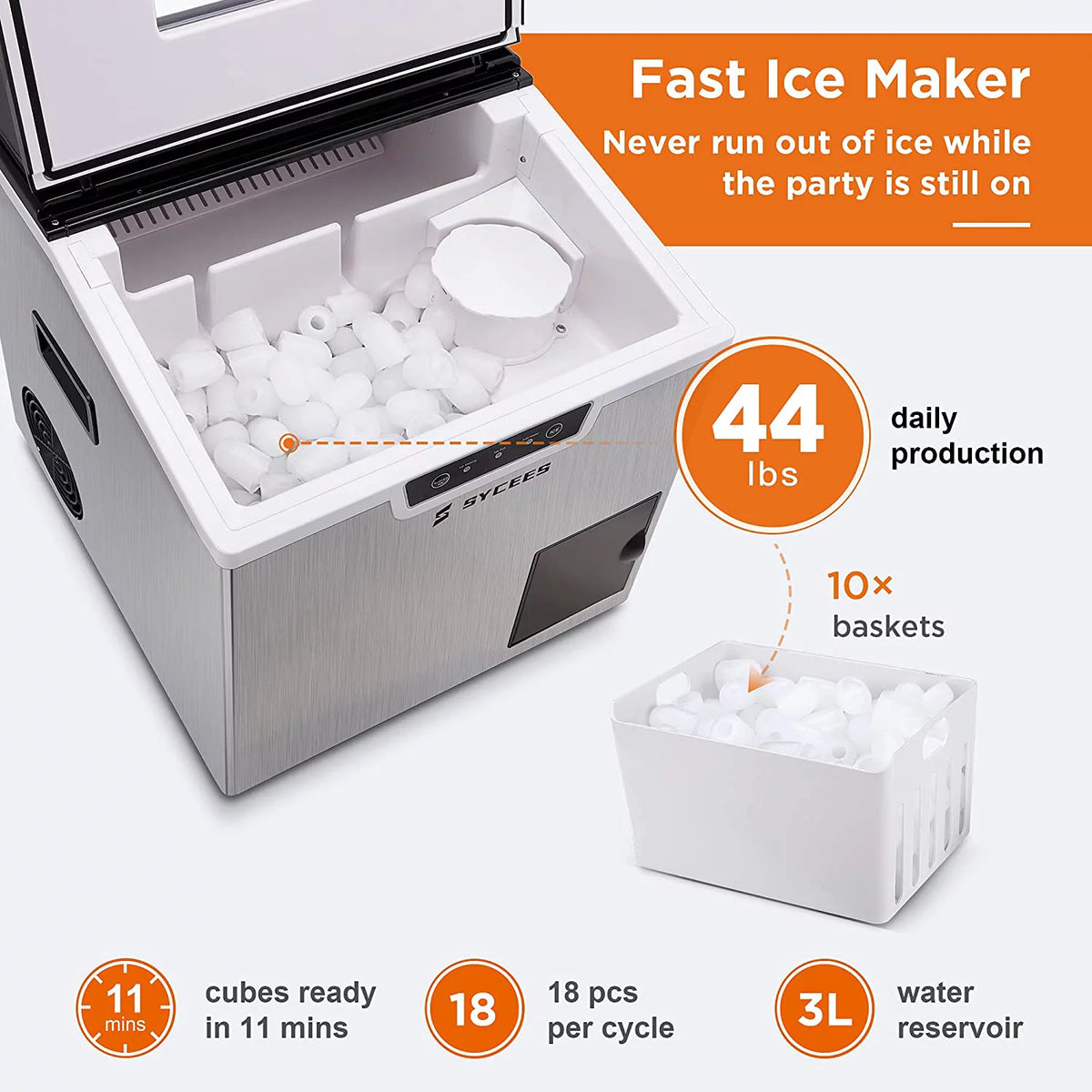 2-in-1 Countertop Ice Maker and Shaver Machine with Ice Scoop and Basket W343100