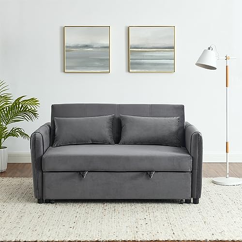 Grey Velvet Convertible Sofa Bed with Pull-out Bed G354