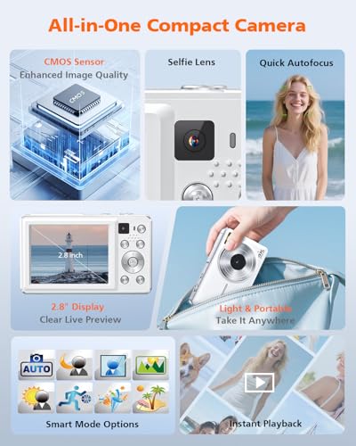 64MP Autofocus Compact Digital Camera with 32GB Card (White) R109213
