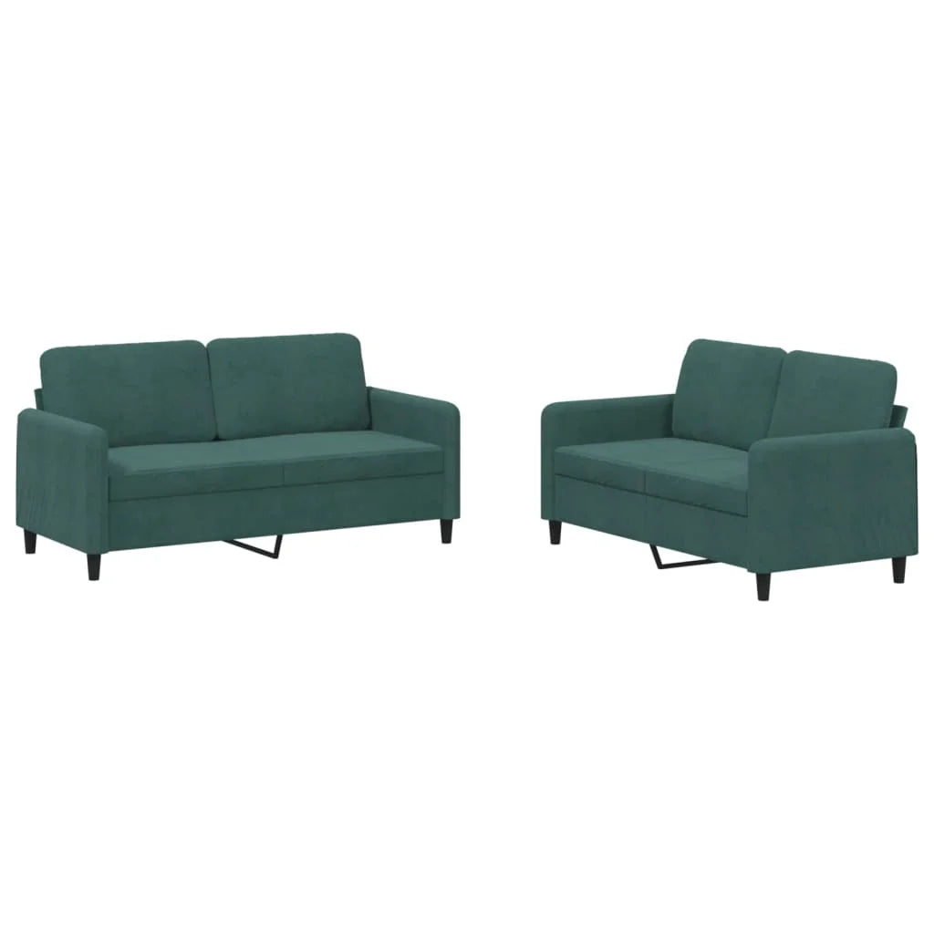 Dark Green Velvet 2 Piece Sofa Set N78488