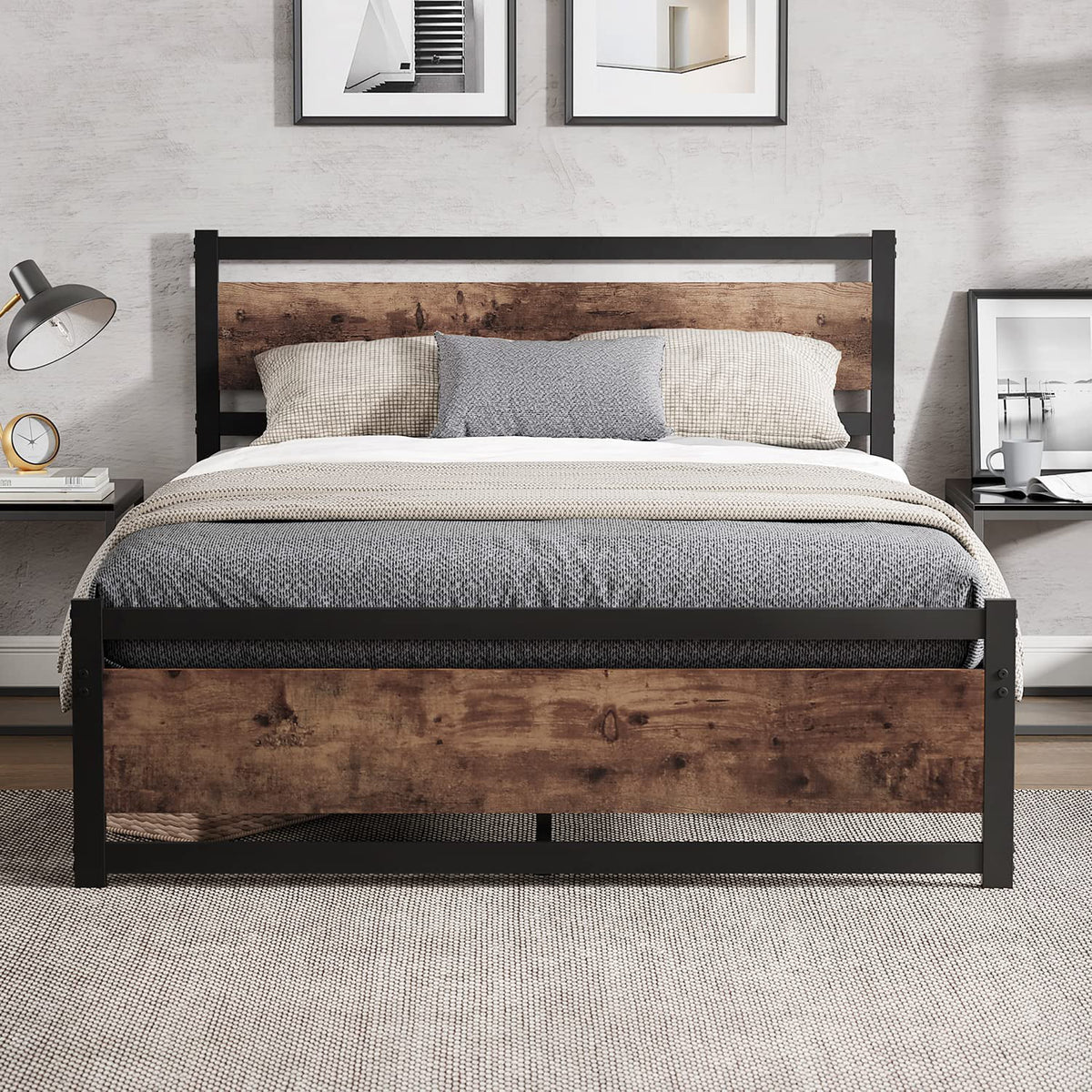Queen Platform Bed Frame with Wooden Headboard C8395