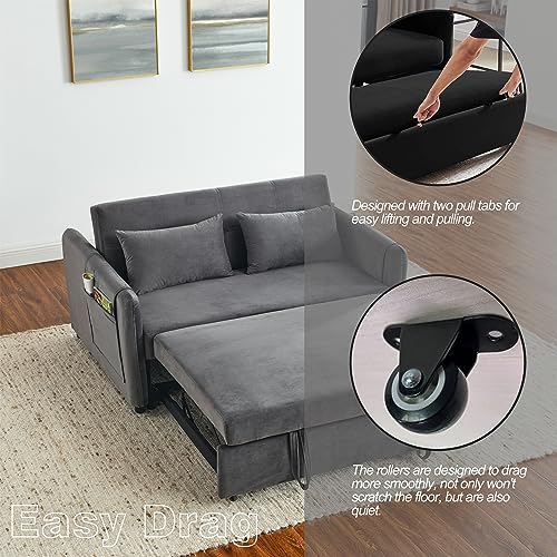 Grey Velvet Convertible Sofa Bed with Pull-out Bed G354