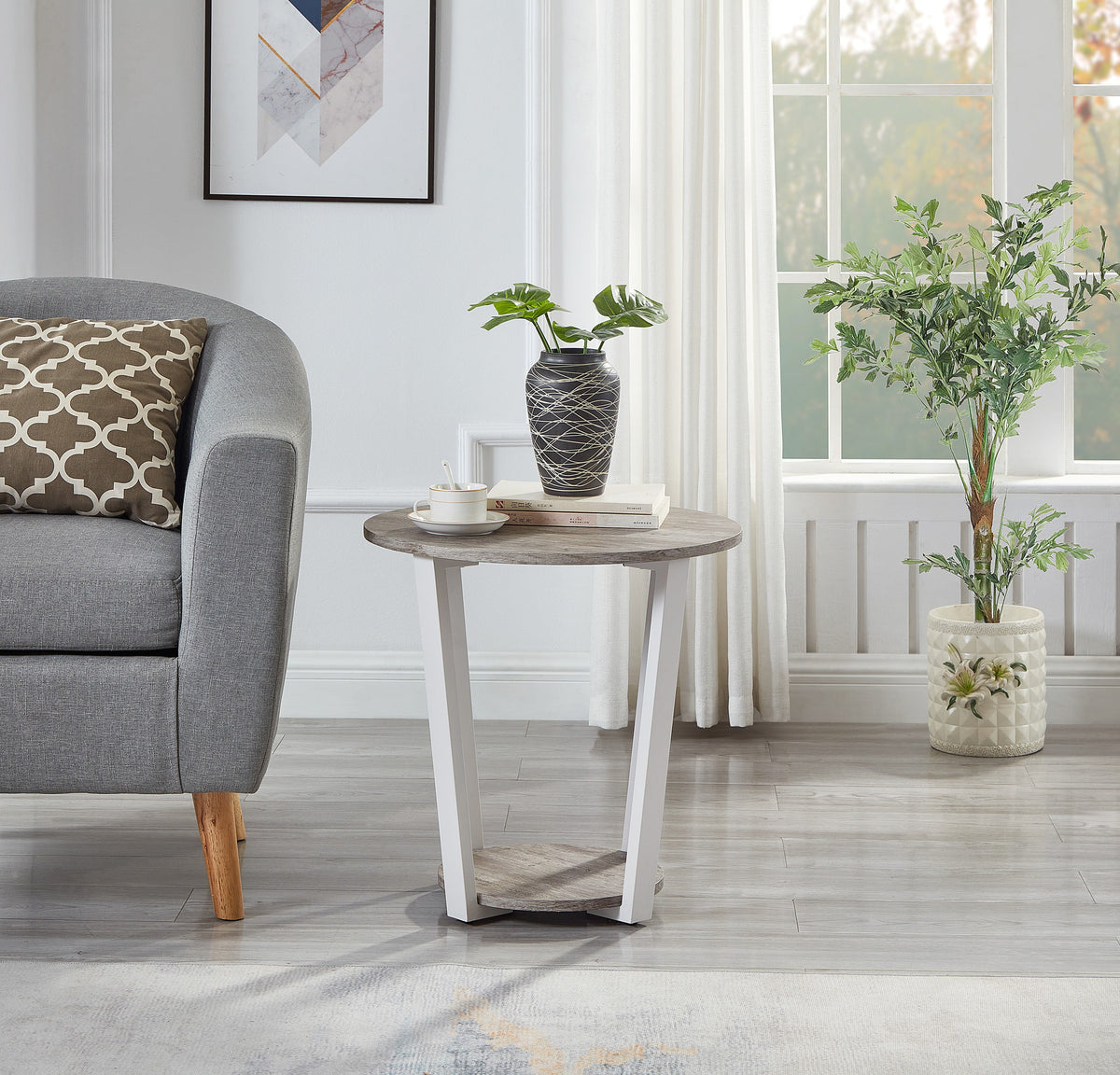 Gray Round End Table with Shelf G6518