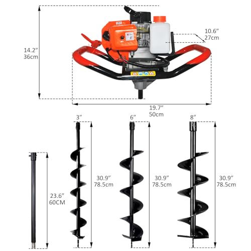 85cc 4HP Gas Powered Post Hole Digger with 3 Drill Bits N507637
