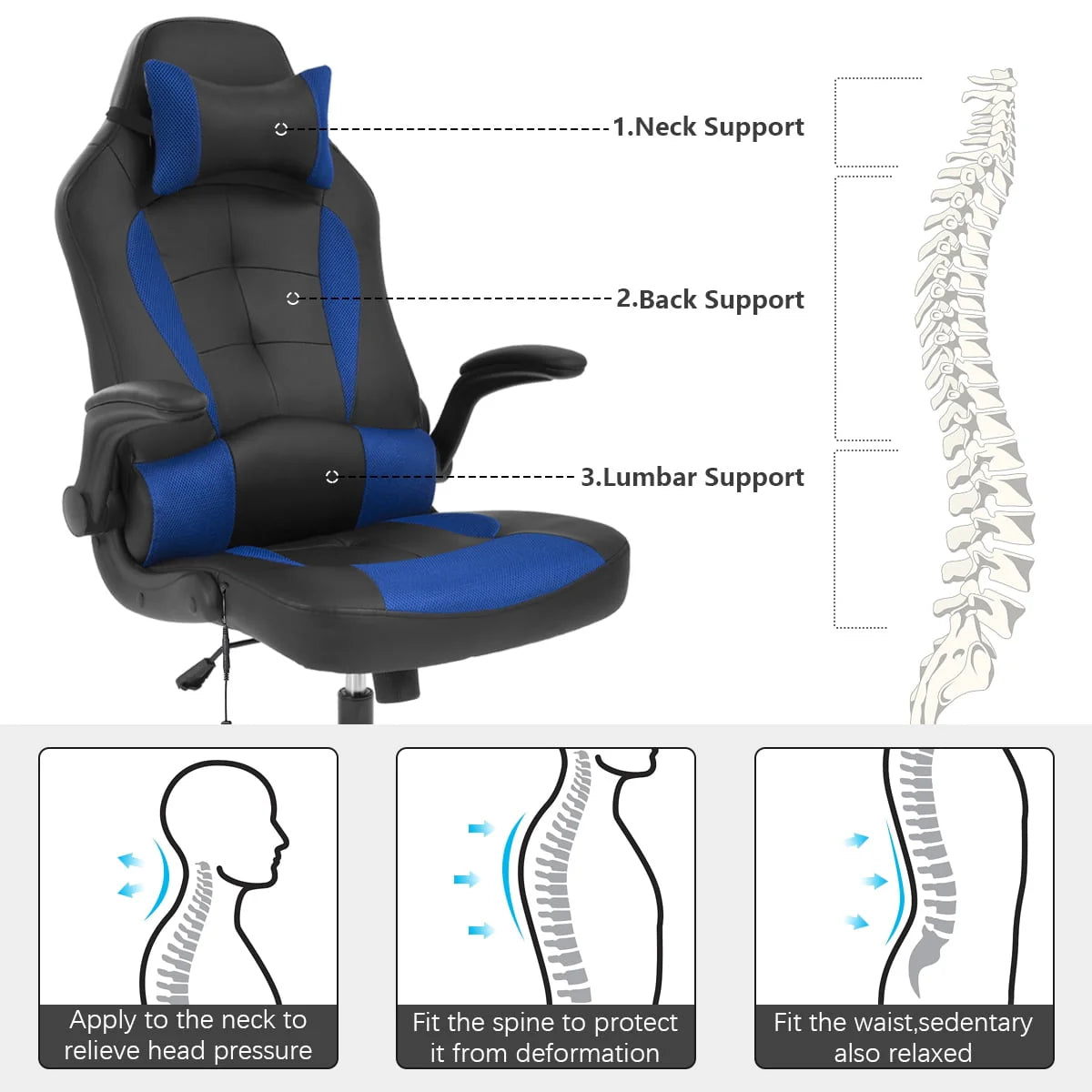 White Ergonomic Massage Gaming Chair D8097