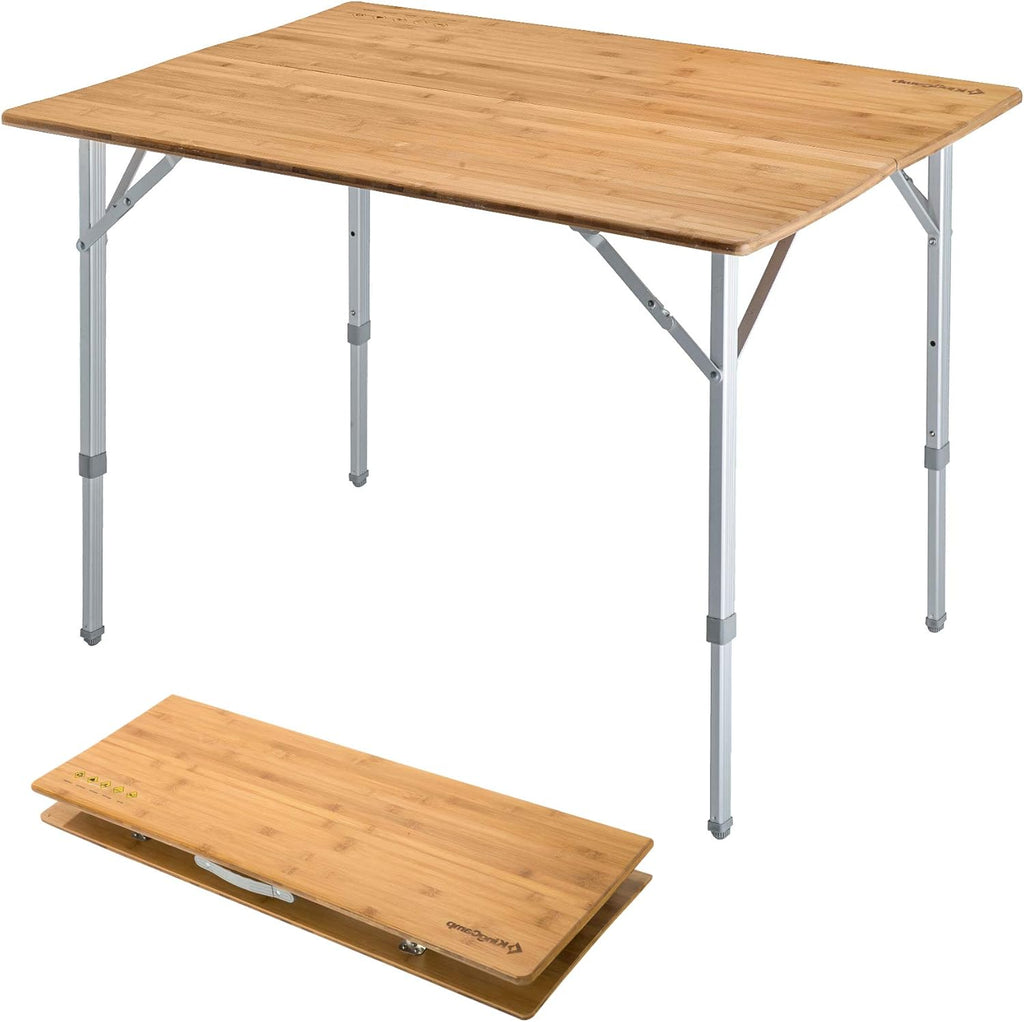 Bamboo Folding Camping Table with Adjustable Height Aluminum Legs Y655