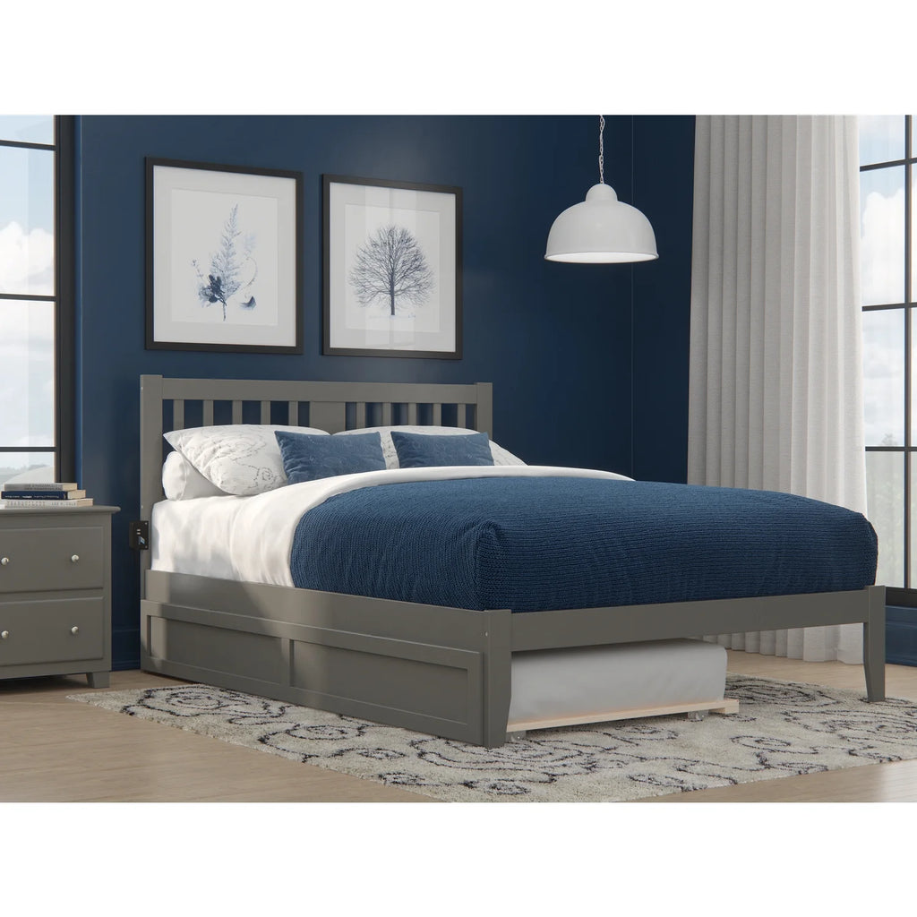 Queen Wood Spindle Bed and Trundle with USB Charger in Gray H76770