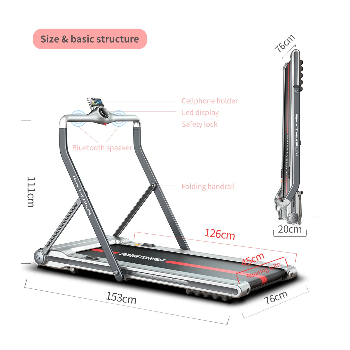 2 in 1 Folding Treadmill with 18 Wide Tread Belt L44395