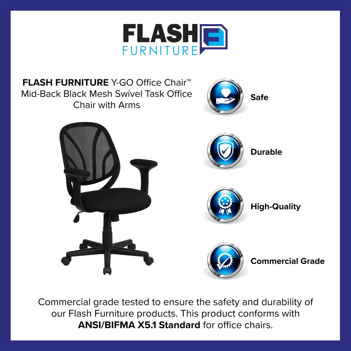 Black Mesh Mid-Back Office Chair with Arms F5302