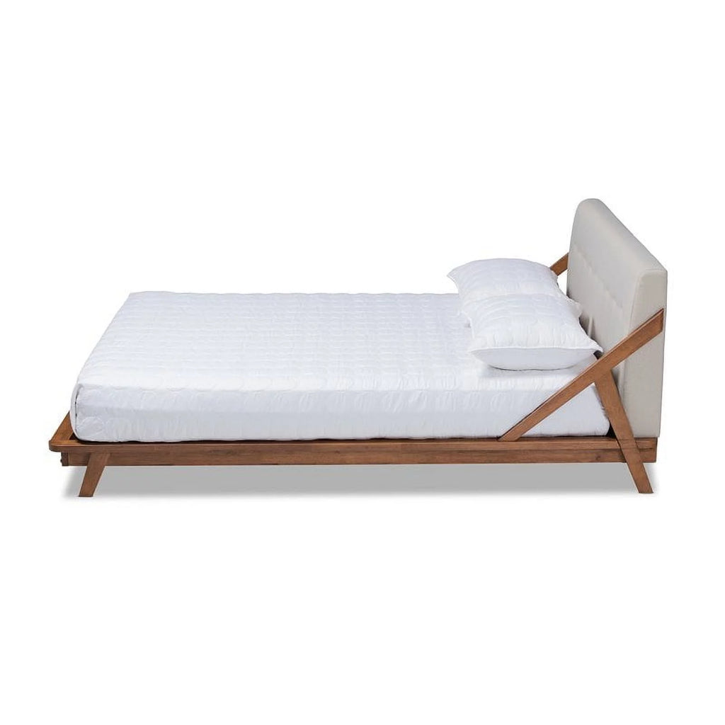 King Platform Bed in Light Beige/Walnut Brown J3045