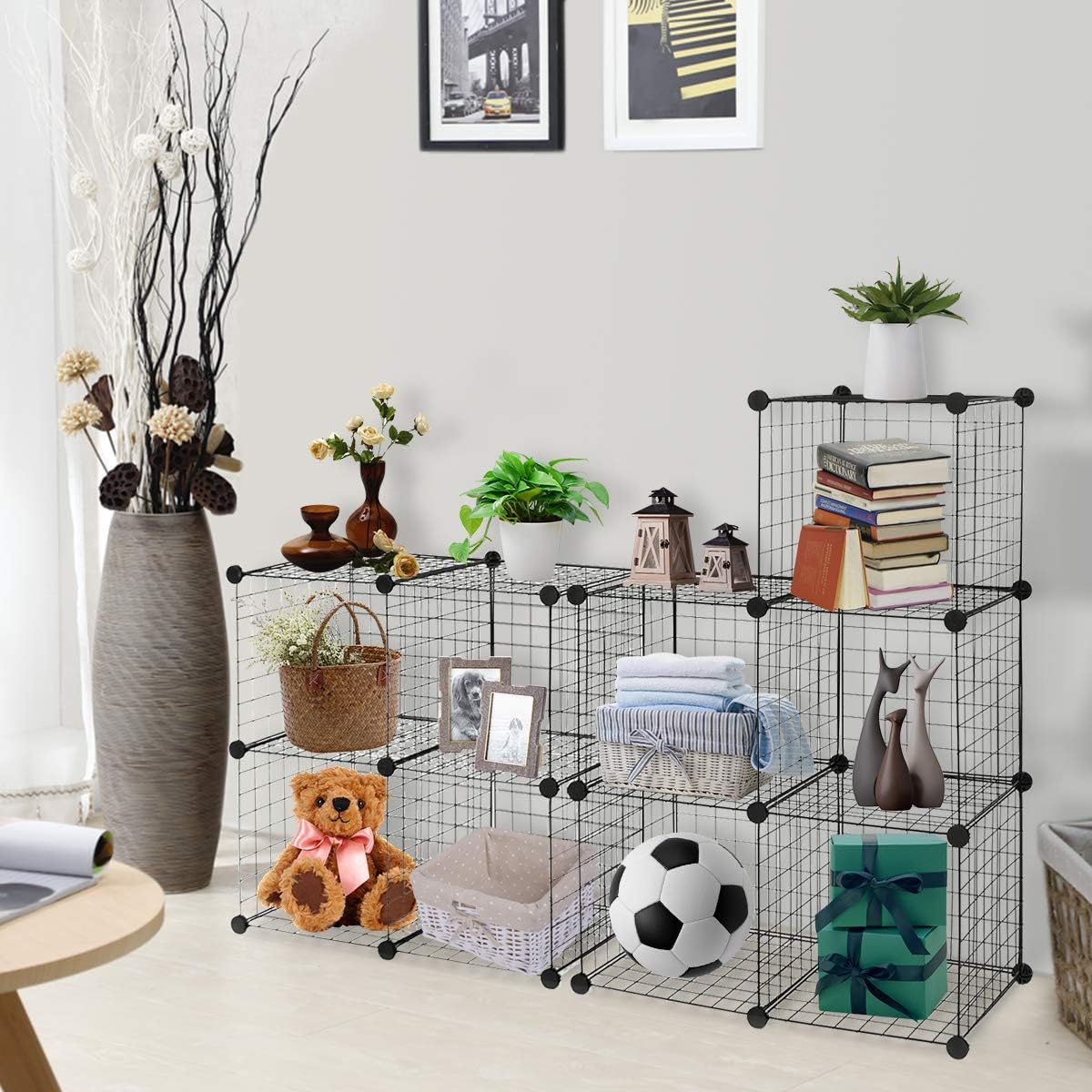 12-Cube Metal Wire Storage Cubes Modular Shelving Grids O44636
