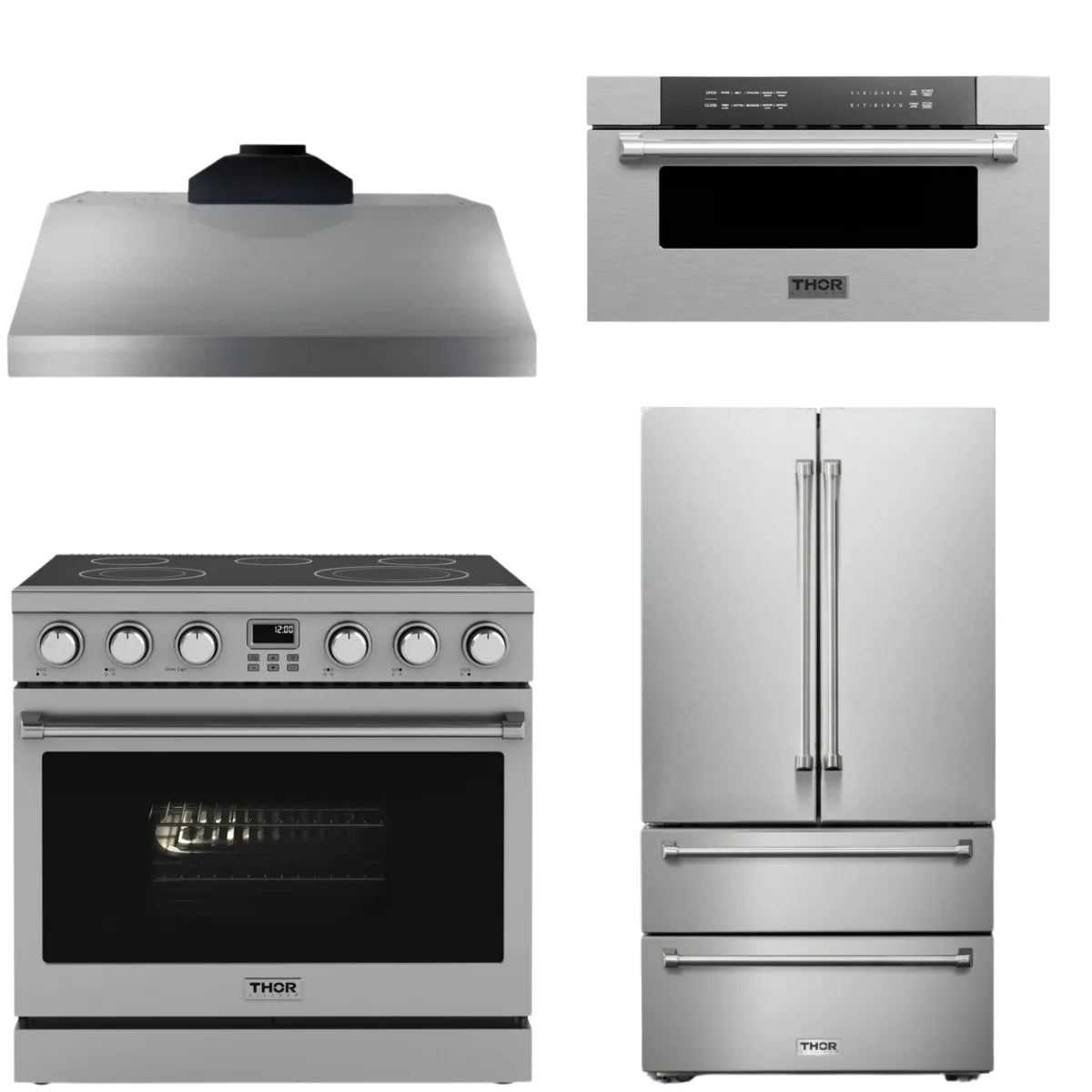 36 Electric Range, Range Hood, Refrigerator and Microwave B26042