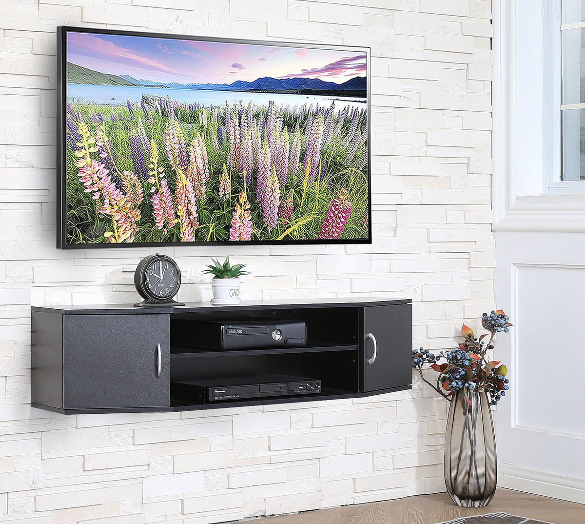 Wall Mounted TV Media Console Floating Desk Storage Hutch U40341