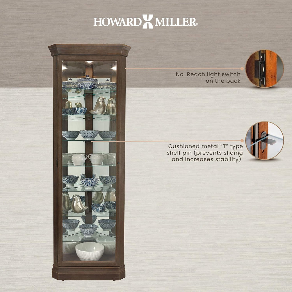 Aged Auburn Curio Cabinet with Glass Shelves Z553