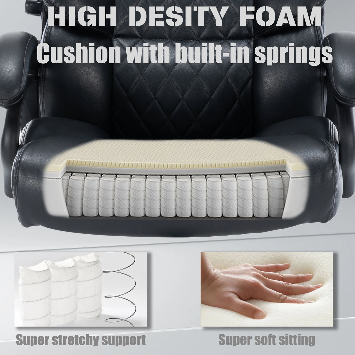 Black Leather Executive Office Chair with Adjustable Lumbar Support N1219