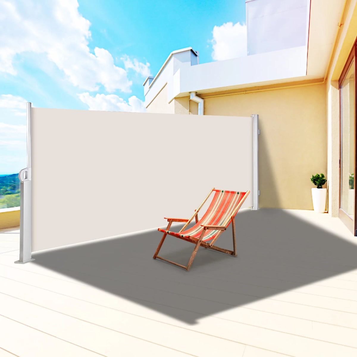 Retractable Patio Side Awning Waterproof Creamy-White P9771