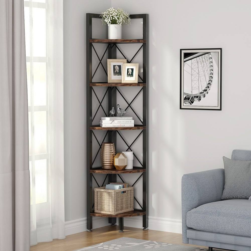 5 Tier Corner Bookshelf Bookcase Brown G844
