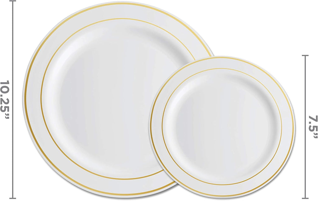 100 Piece White Gold Rim Plastic Party Plates B732058