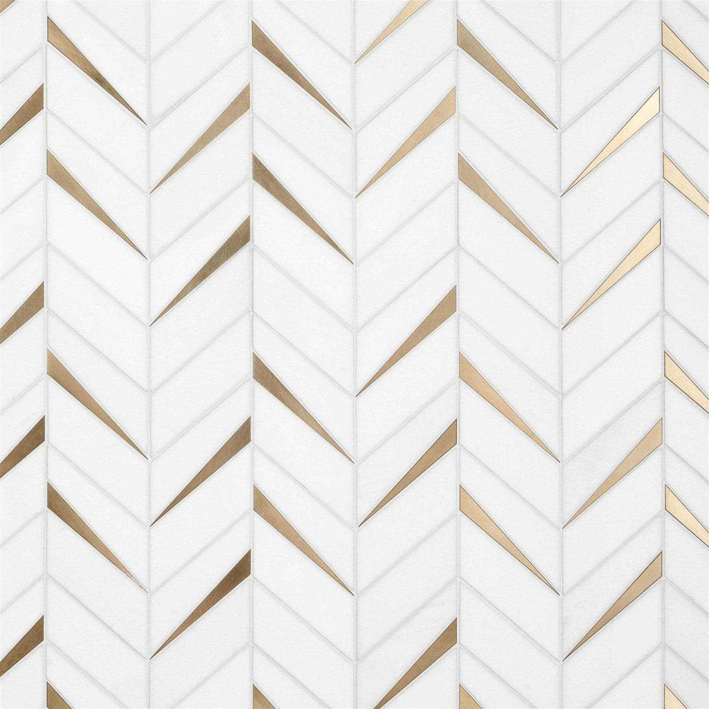 Polished Marble and Brass Wall Mosaic Tile T35784