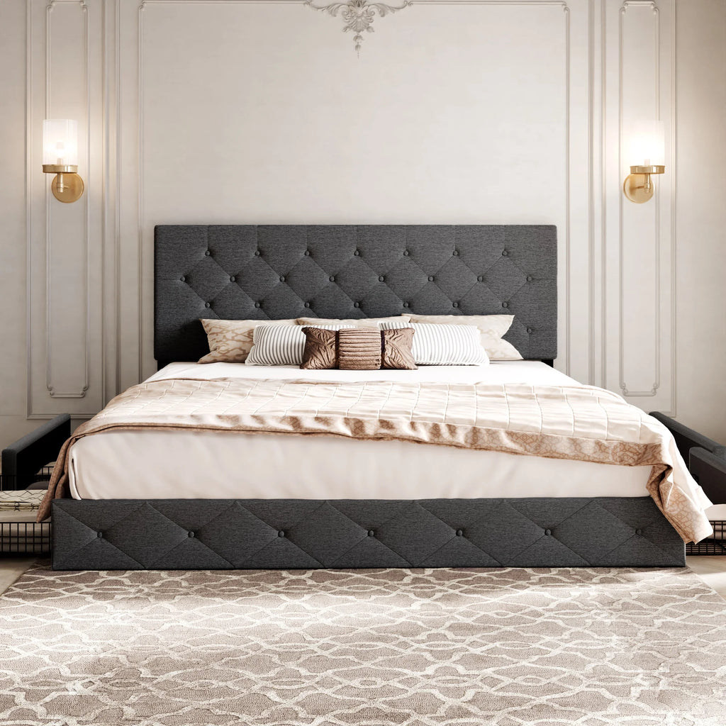 Light Grey Queen Platform Bed Frame with 4 Drawers Storage T1156