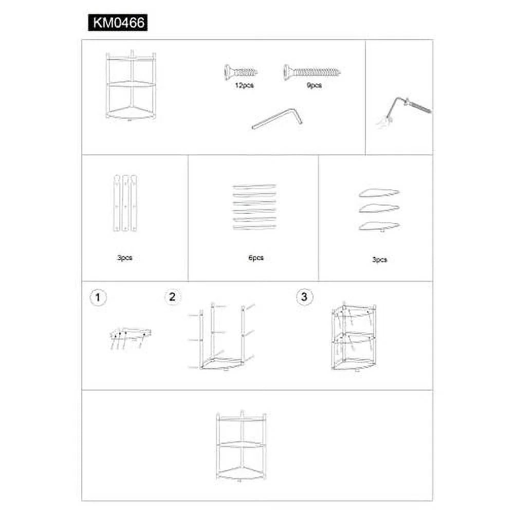 3 Tier Corner Shelf Freestanding 29 Inch Q2523