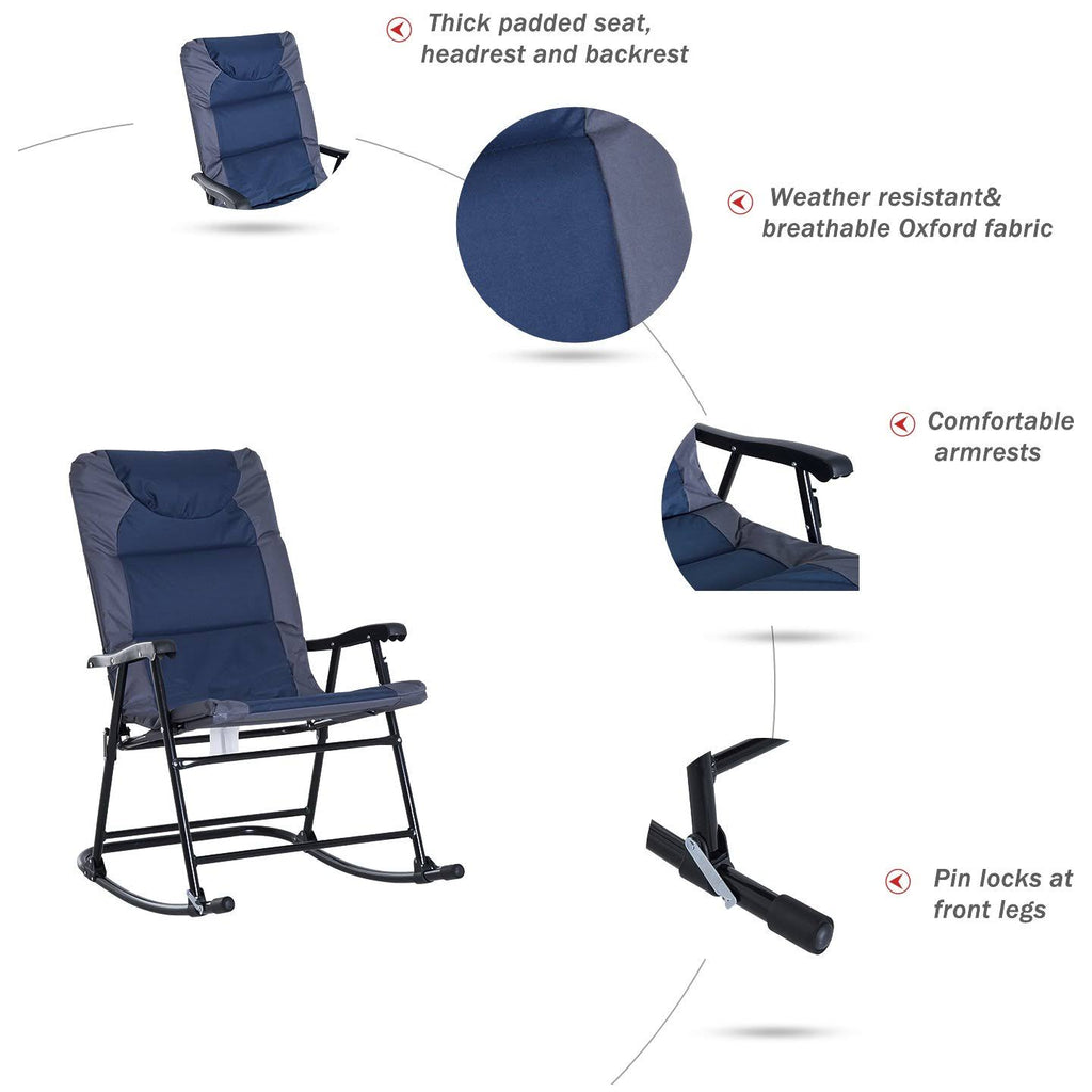 Blue Folding Padded Outdoor Camping Rocking Chair Set Z945