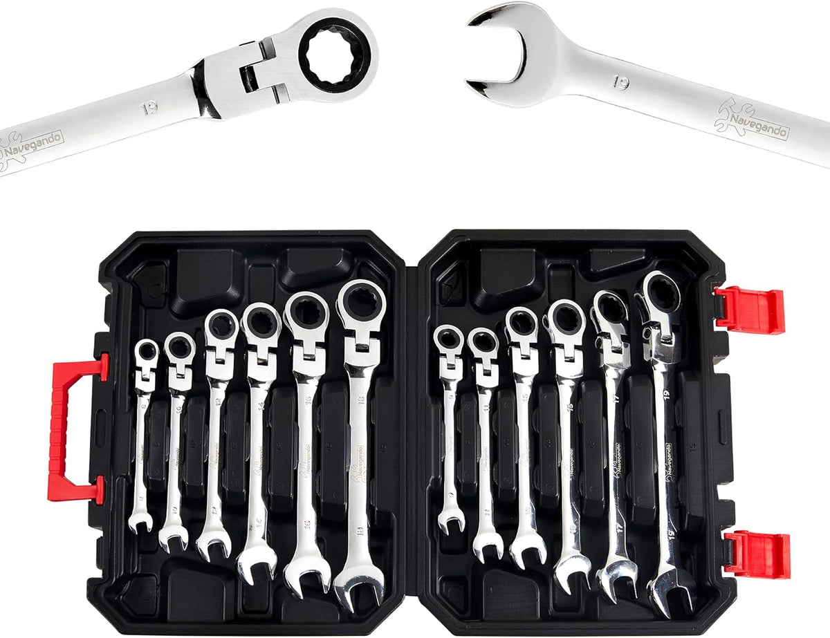 12PCS Metric Combination Ratcheting Wrench Set with Organizer Box H46499