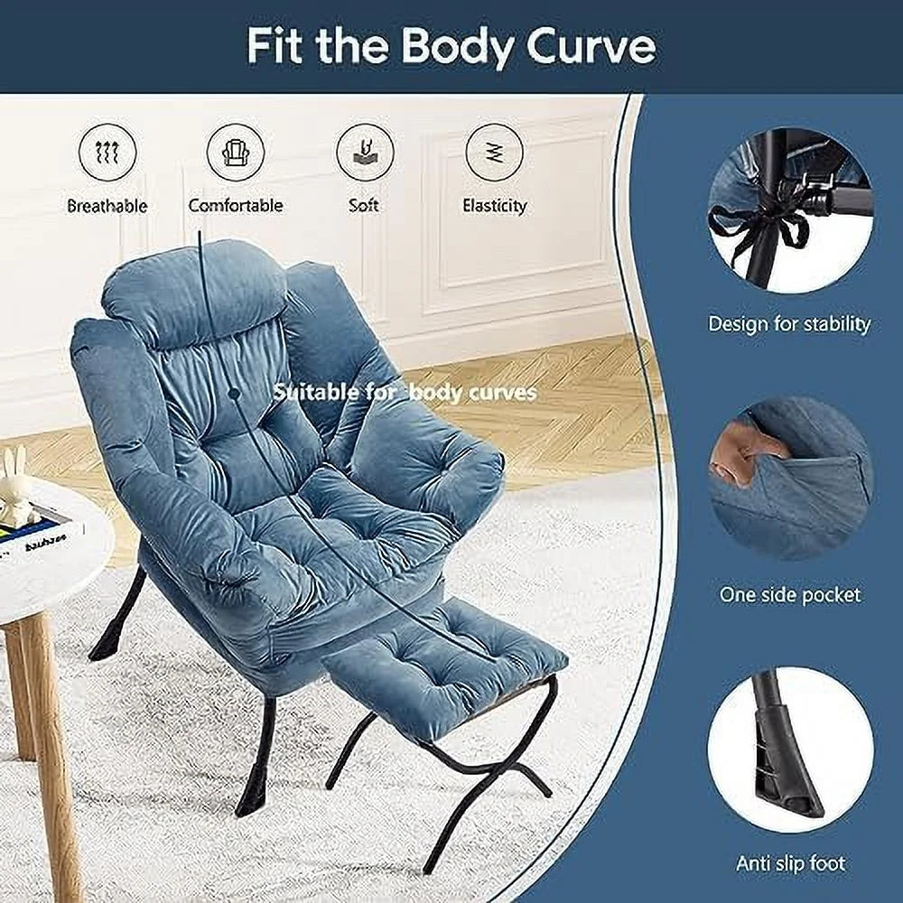 Velvet Lounge Accent Chair with Steel Frame and Side Pocket M43459