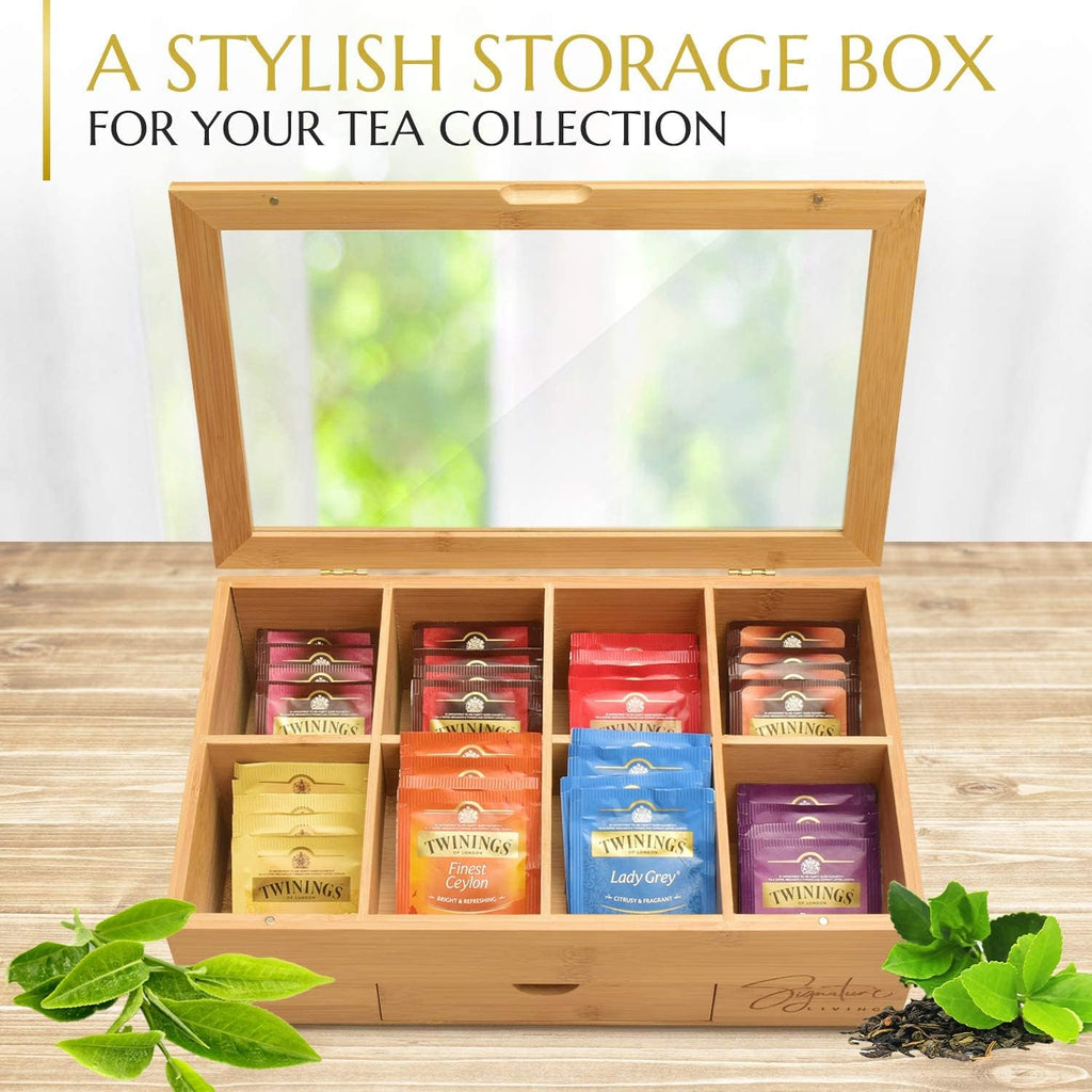 Bamboo Wooden Tea Box Organizer Storage with Drawer (8 Compartments) D875