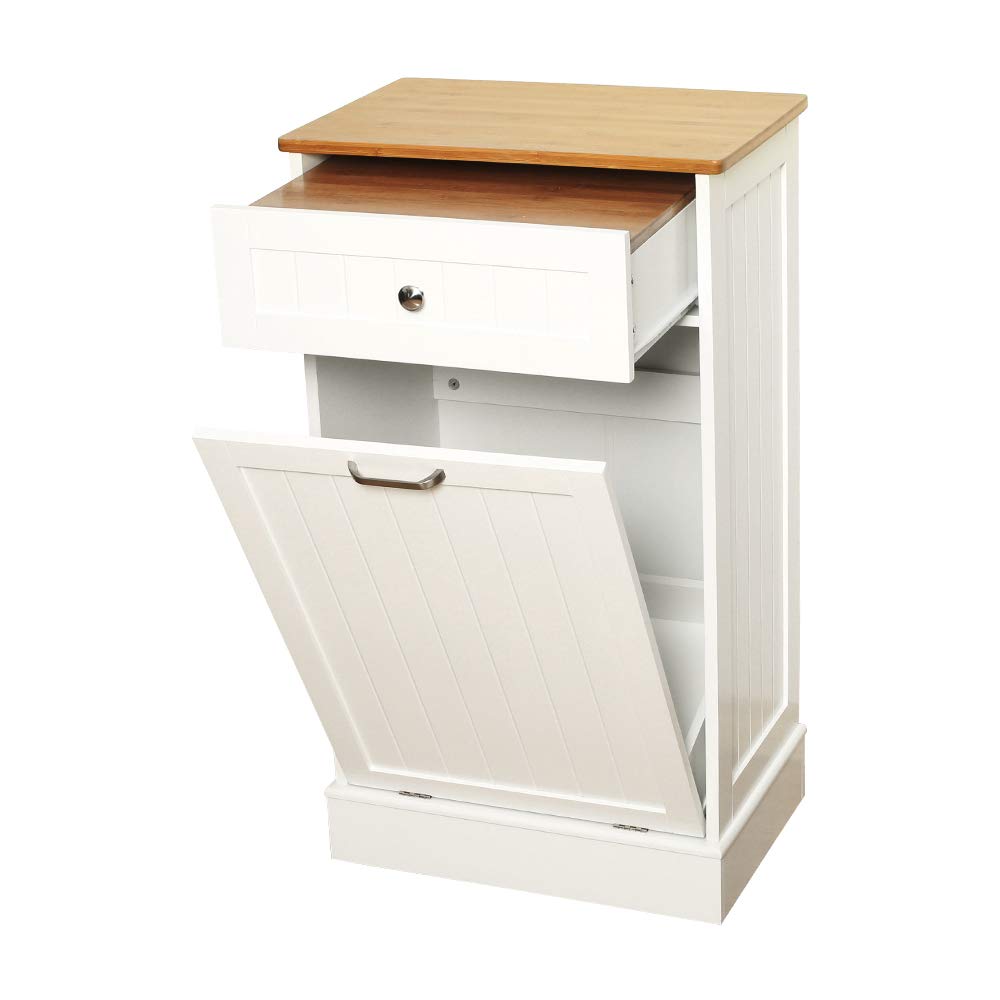 White Tilt Out Trash Cabinet with Cutting Board F300