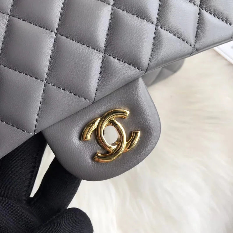 Grey Lambskin Leather Flap Bag P716363