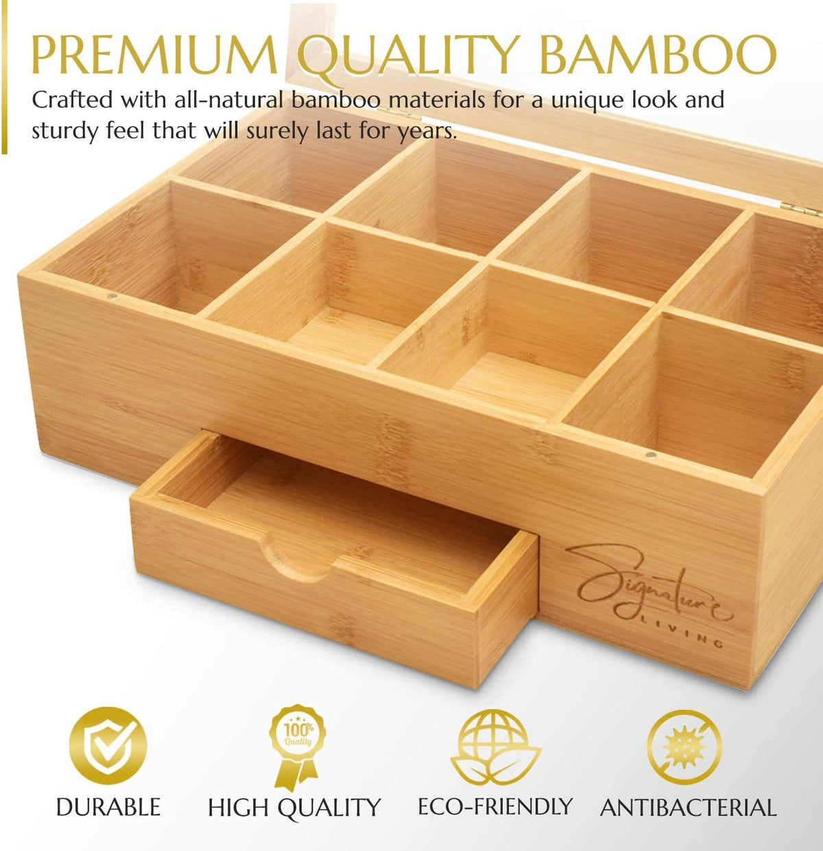 Bamboo Wooden Tea Box Organizer Storage with Drawer (8 Compartments) D875