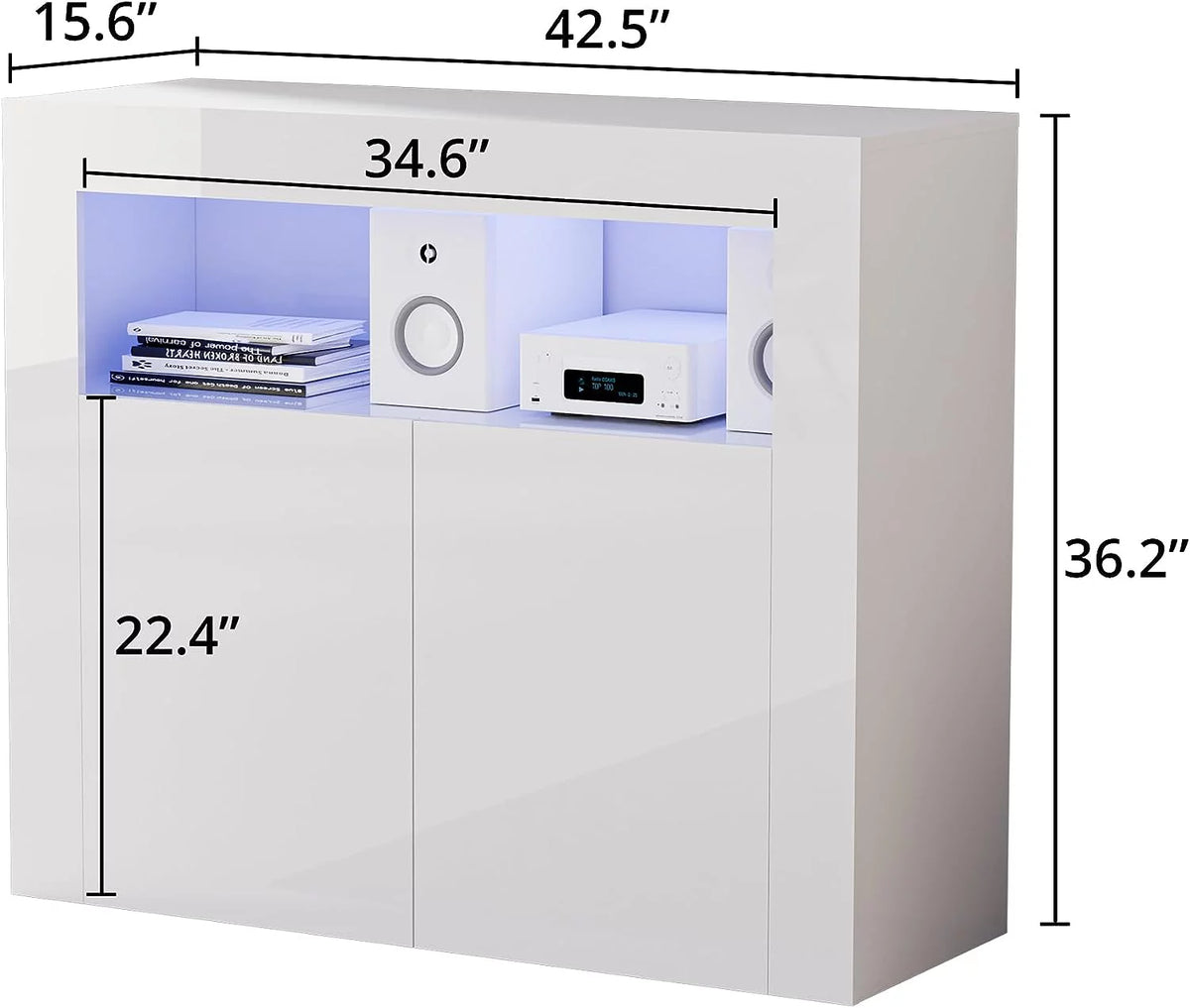 White High Glossy 2 Door Buffet Cabinet with Adjustable Shelf D37425