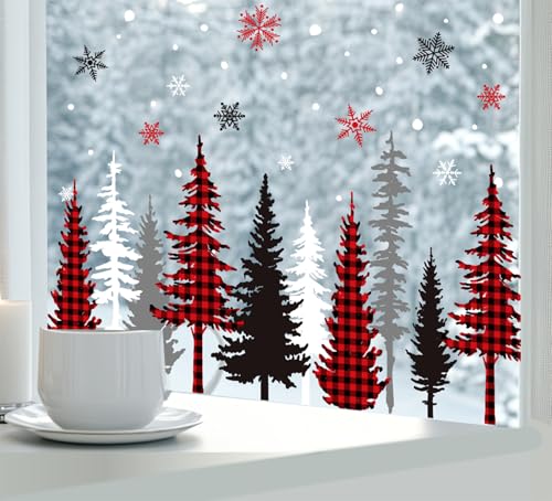 9 Sheet Christmas Window Clings Snowy Forest Trees Double-Sided Reusable Winter Window Decals Y922759