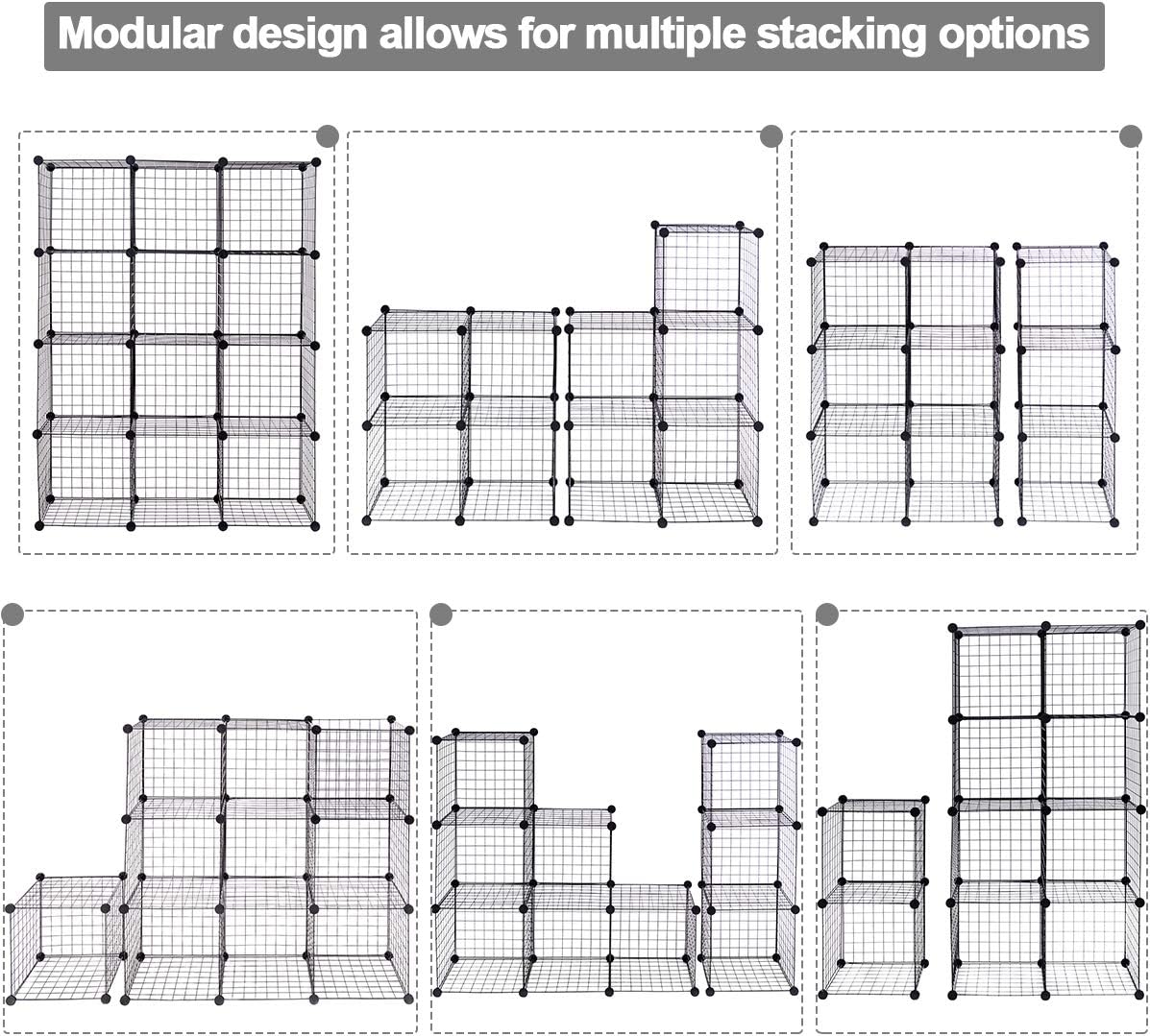 12-Cube Metal Wire Storage Cubes Modular Shelving Grids O44636