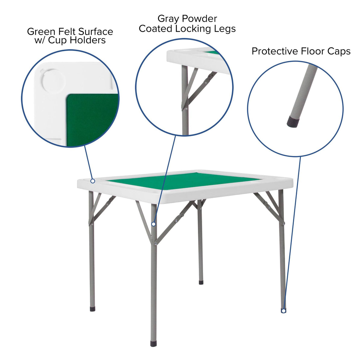 34.5x22 Square 4-Player Folding Card Game Table with Green Felt X6141