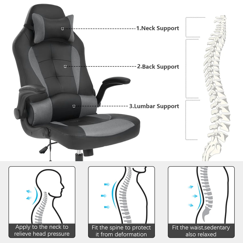 White Ergonomic Massage Gaming Chair D8097